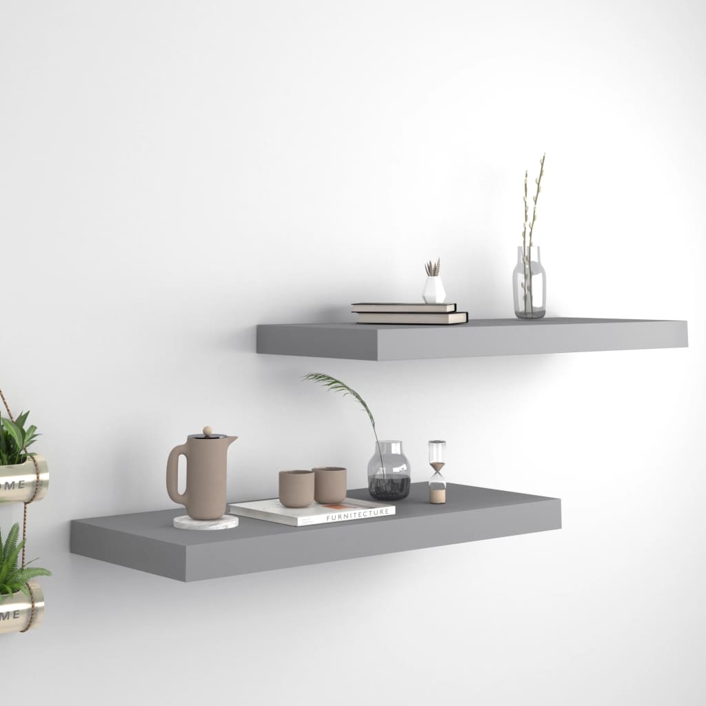 Floating Wall Shelves 2 pcs Grey 60x23.5x3.8 cm MDF