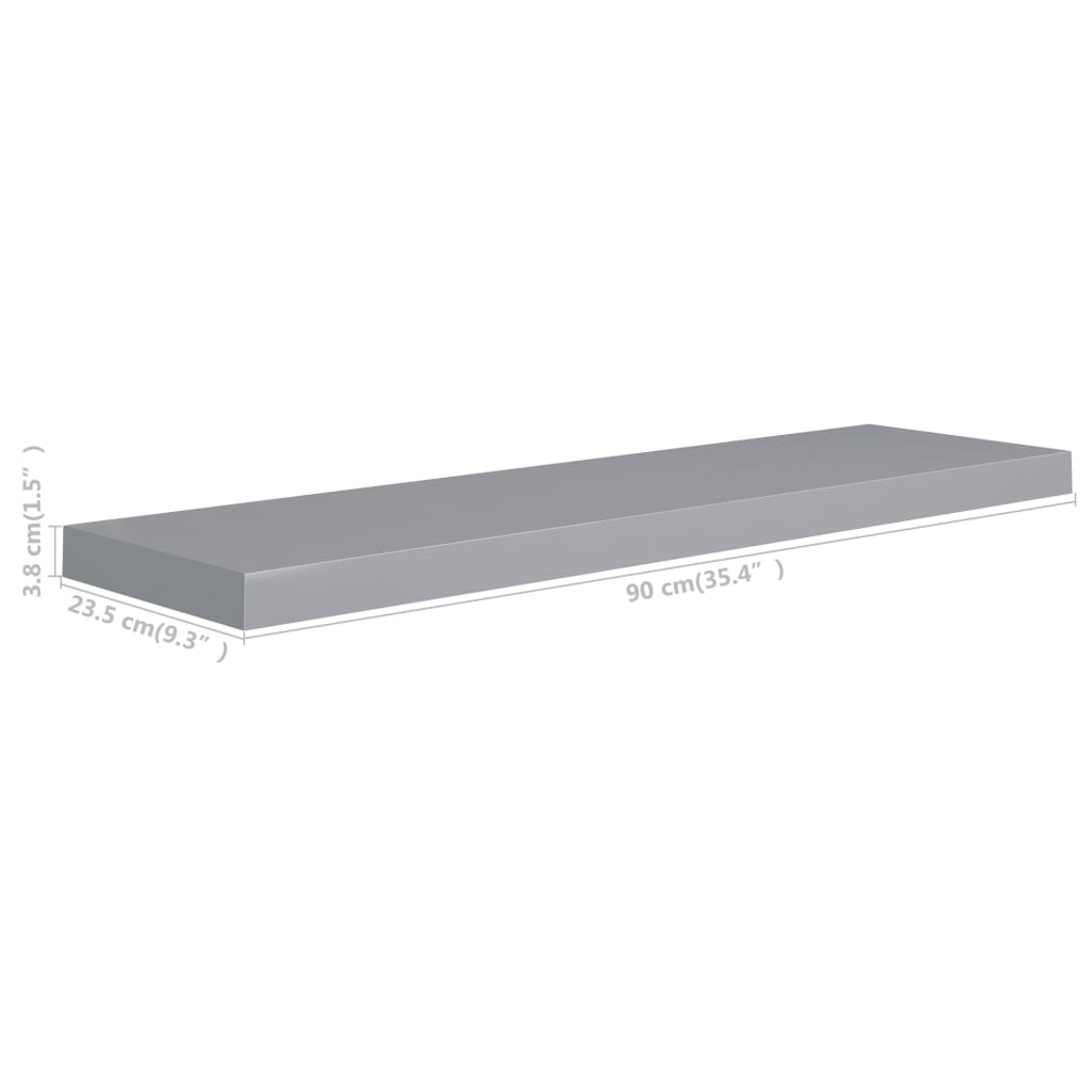 Floating Wall Shelf Grey 90x23.5x3.8 cm MDF