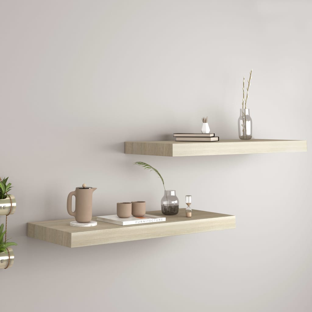 Floating Wall Shelves 2 pcs Oak 60x23.5x3.8 cm MDF