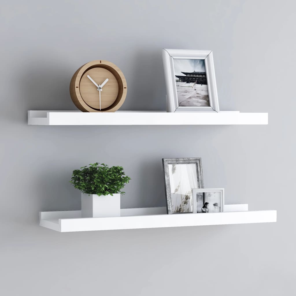 Picture Frame Ledge Shelves 2 pcs White 60x9x3 cm MDF