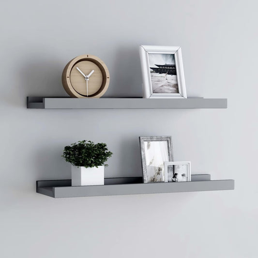 Picture Frame Ledge Shelves 2 pcs Grey 40x9x3 cm MDF