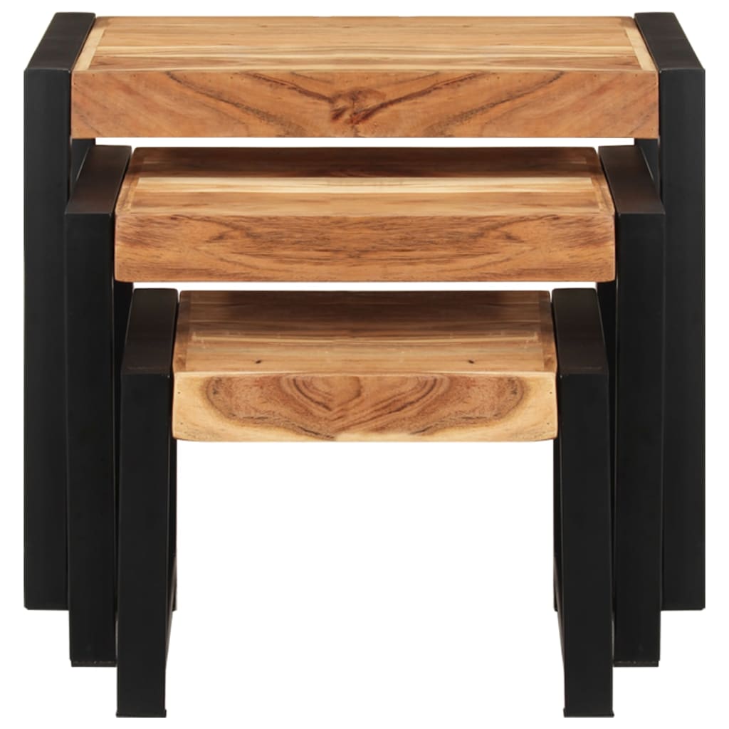 Nesting Tables 3 pcs Solid Wood with Sheesham Finish