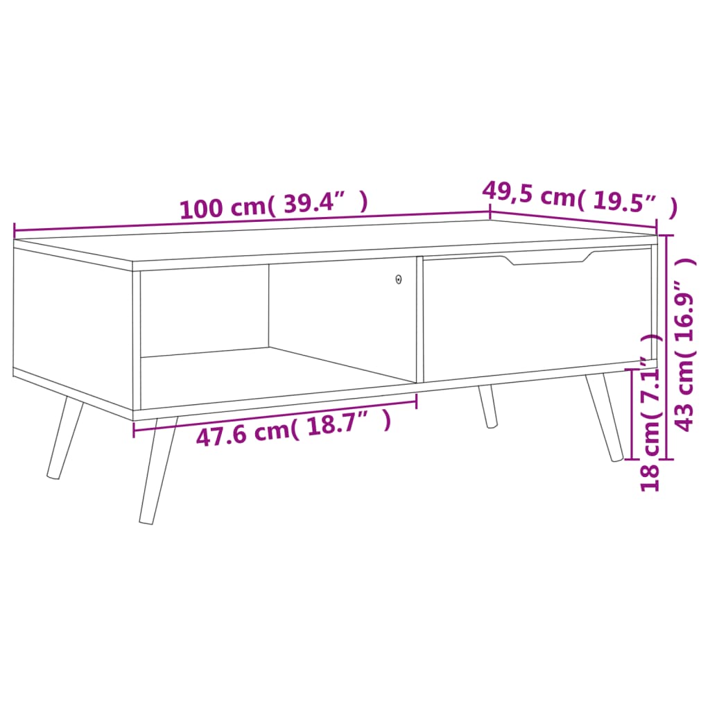 Coffee Table Sonoma Oak 100x49.5x43 cm Engineered Wood