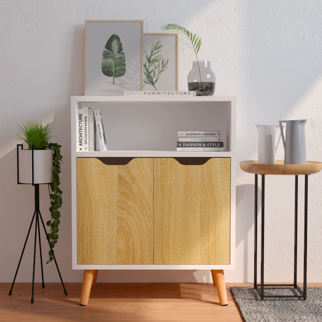 Sideboard White and Sonoma Oak 60x30x72 cm Engineered Wood