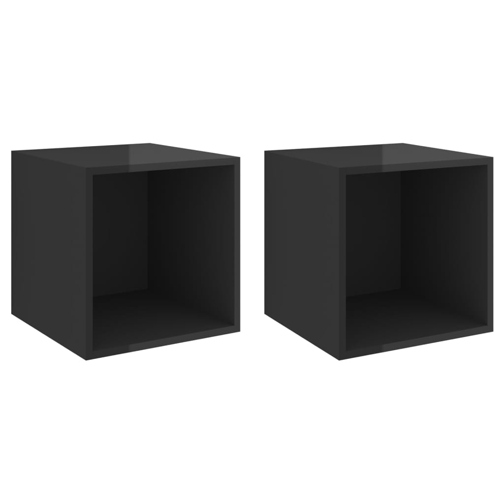 Wall Cabinets 2 pcs High Gloss Black 37x37x37 cm Engineered Wood