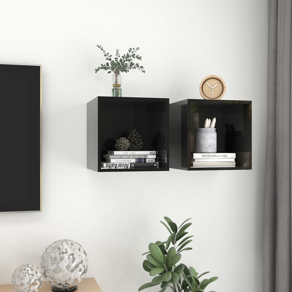 Wall Cabinets 2 pcs High Gloss Black 37x37x37 cm Engineered Wood