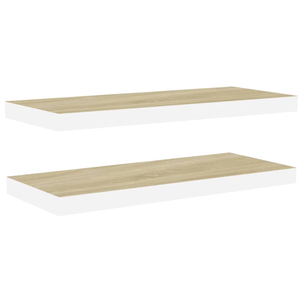 Floating Wall Shelves 2 pcs Oak and White 80x23.5x3.8 cm MDF