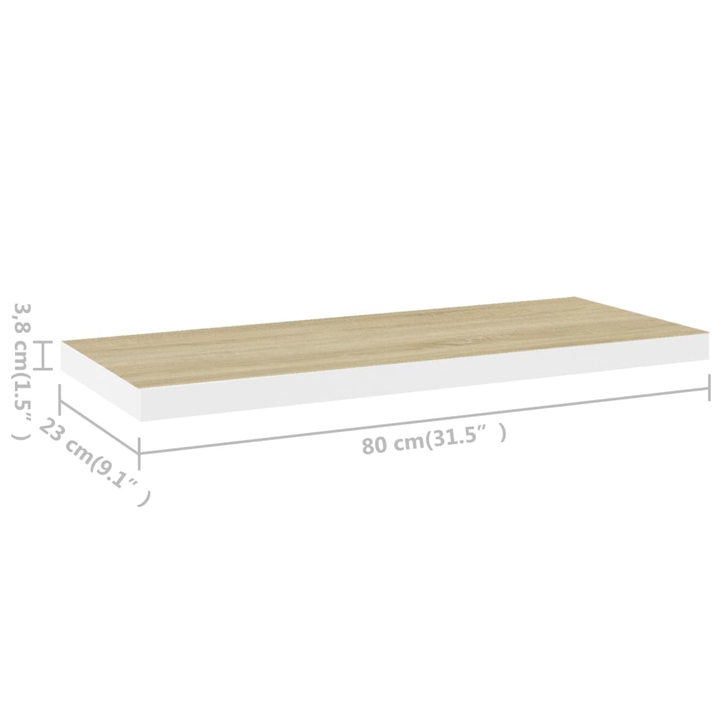 Floating Wall Shelves 2 pcs Oak and White 80x23.5x3.8 cm MDF