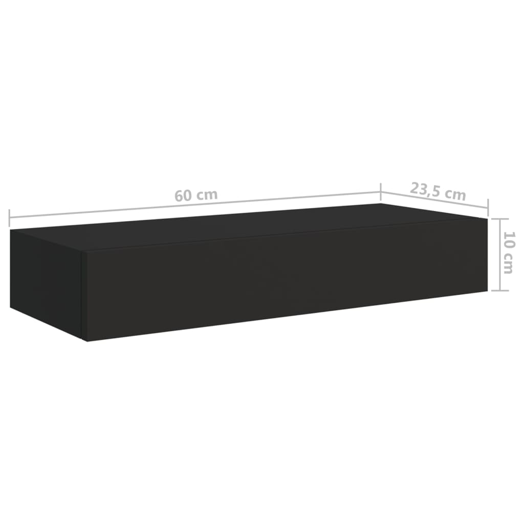 Wall-mounted Drawer Shelf Black 60x23.5x10cm MDF