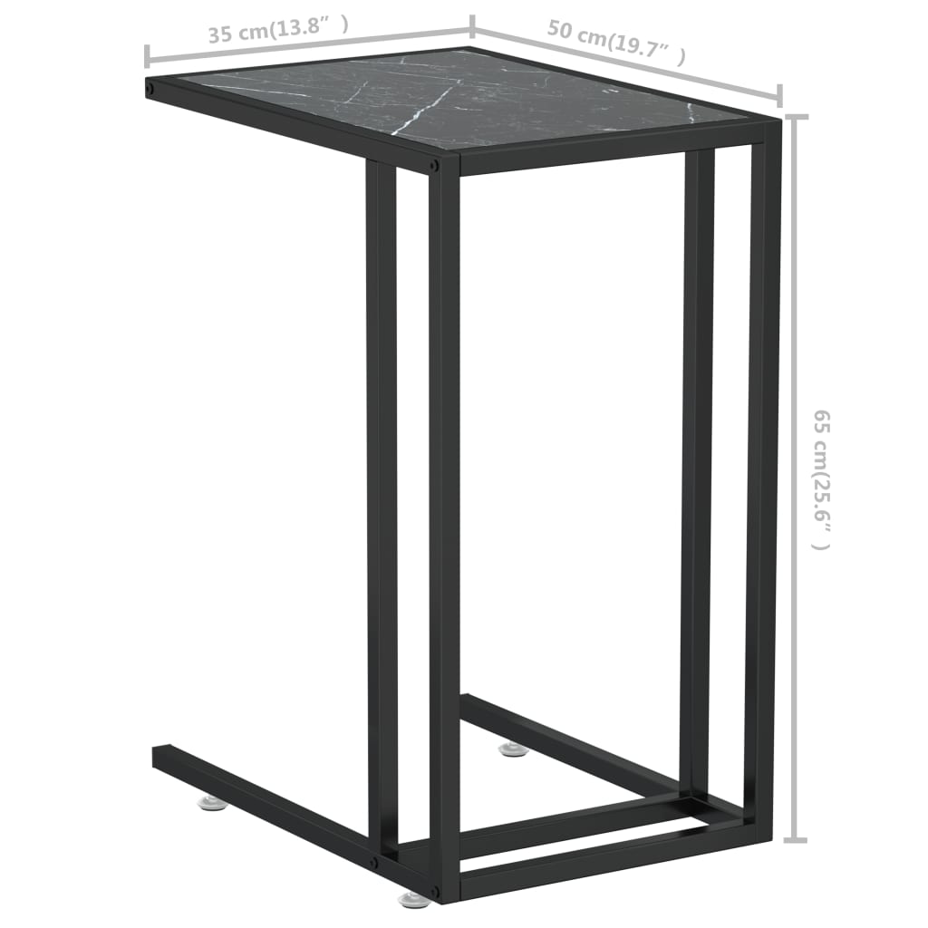 Computer Side Table Black Marble 50x35x65 cm Tempered Glass