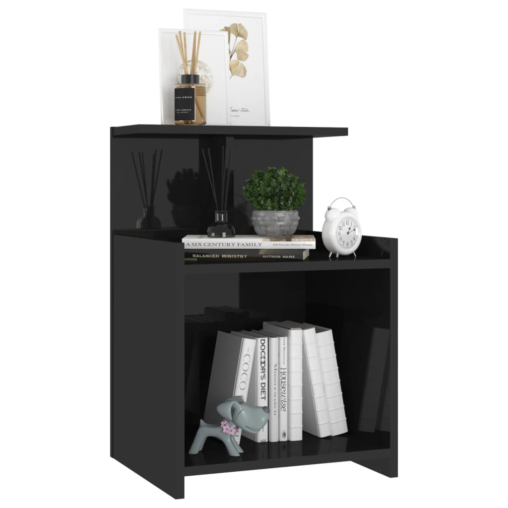 Bed Cabinet High Gloss Black 40x35x60 cm Engineered Wood