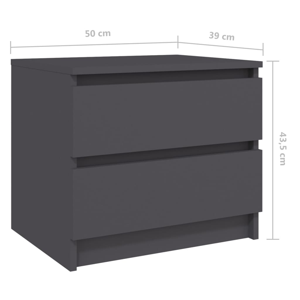 Bed Cabinet Grey 50x39x43.5 cm Engineered Wood