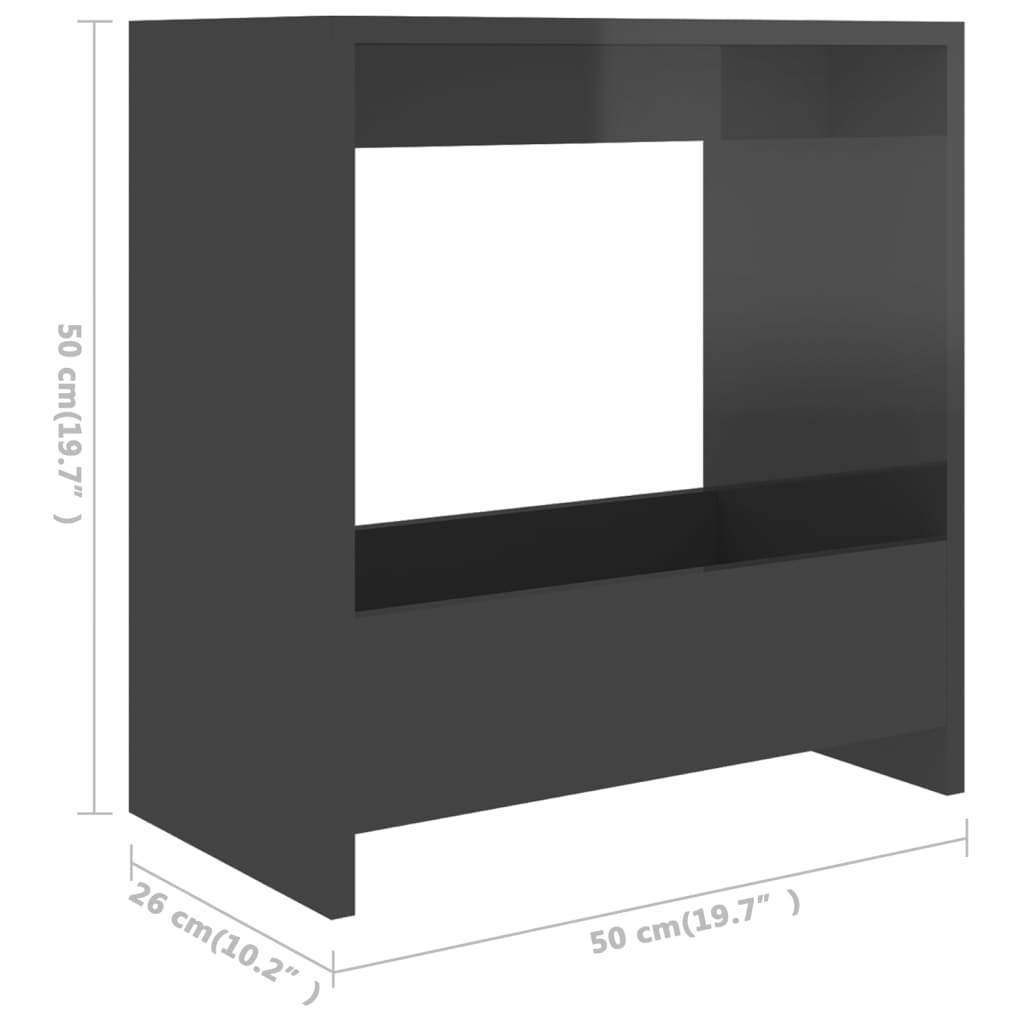 Side Table High Gloss Grey 50x26x50 cm Engineered Wood