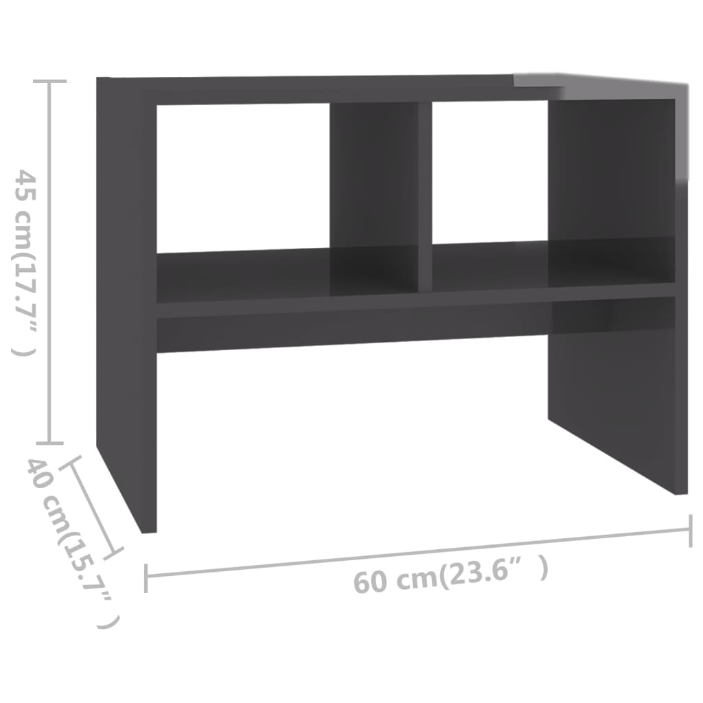 Side Table High Gloss Grey 60x40x45 cm Engineered Wood