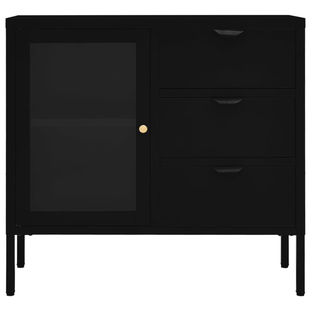 Sideboard Black 75x35x70 cm Steel and Tempered Glass