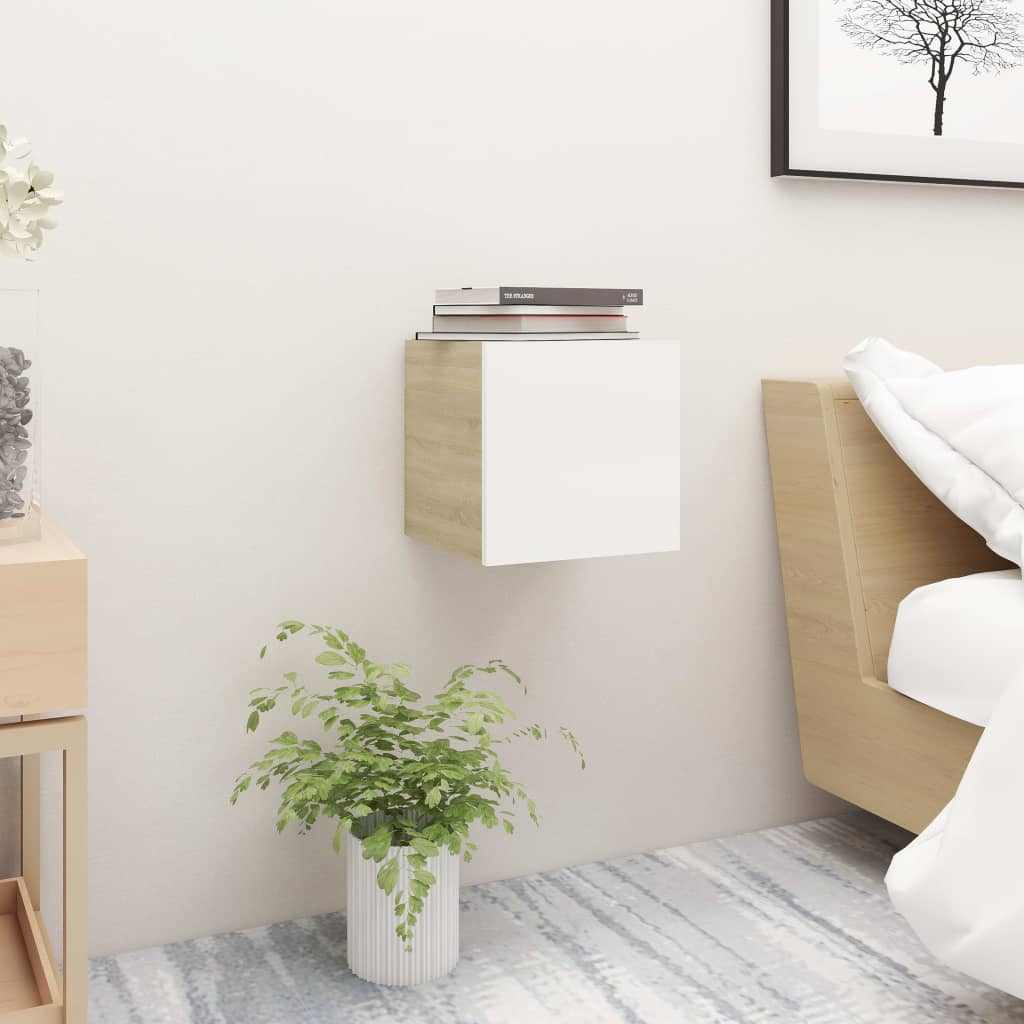 Bedside Cabinet White and Sonoma Oak 30.5x30x30 cm Engineered Wood