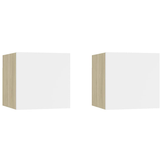 Bedside Cabinets 2 pcs White & Sonoma Oak 30.5x30x30 cm Engineered Wood