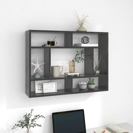 Wall Shelf High Gloss Grey 75x16x55 cm Engineered Wood