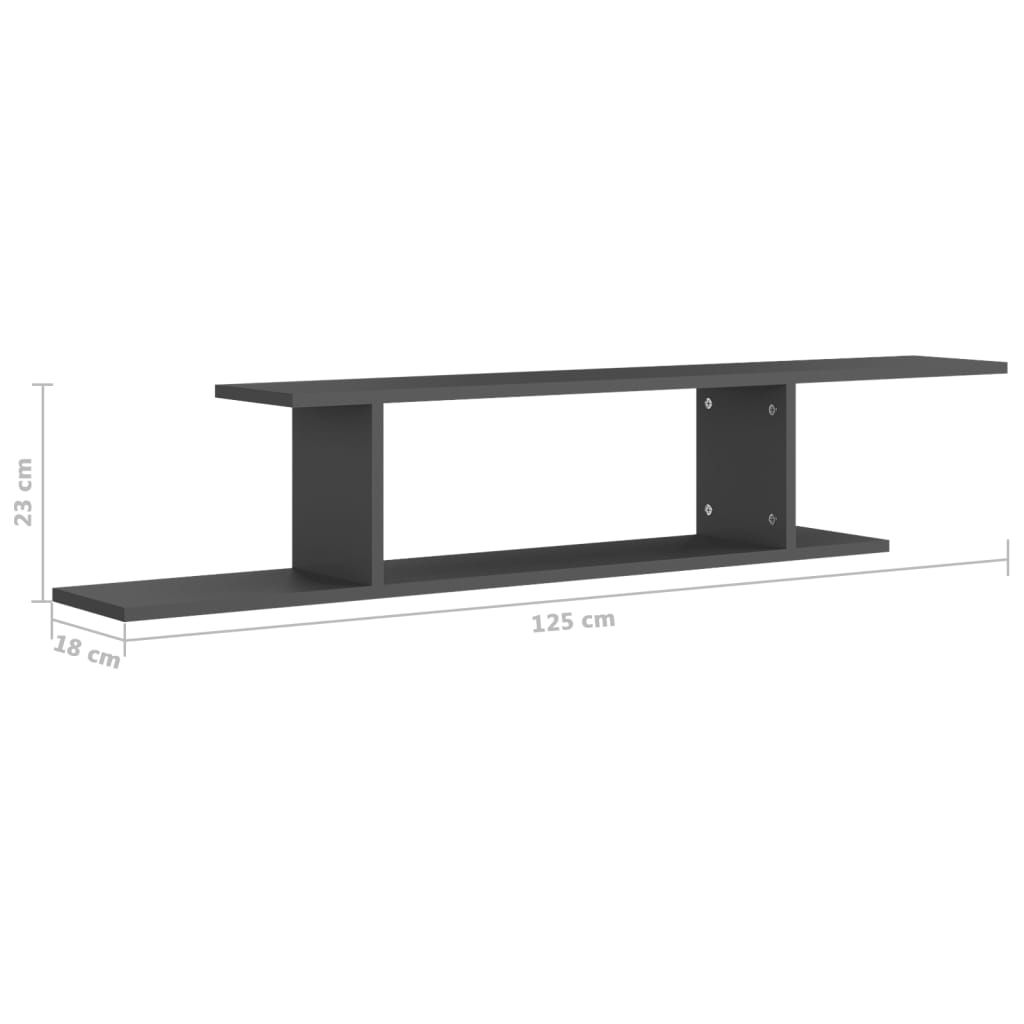 Wall-Mounted TV Shelf Grey 125x18x23 cm Engineered Wood