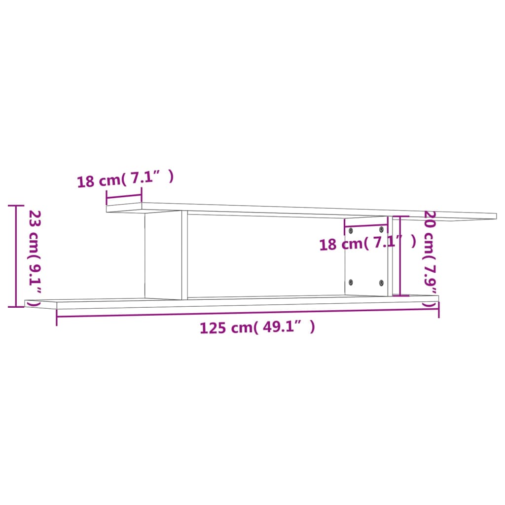 Wall-Mounted TV Shelf Concrete Grey 125x18x23 cm Engineered Wood