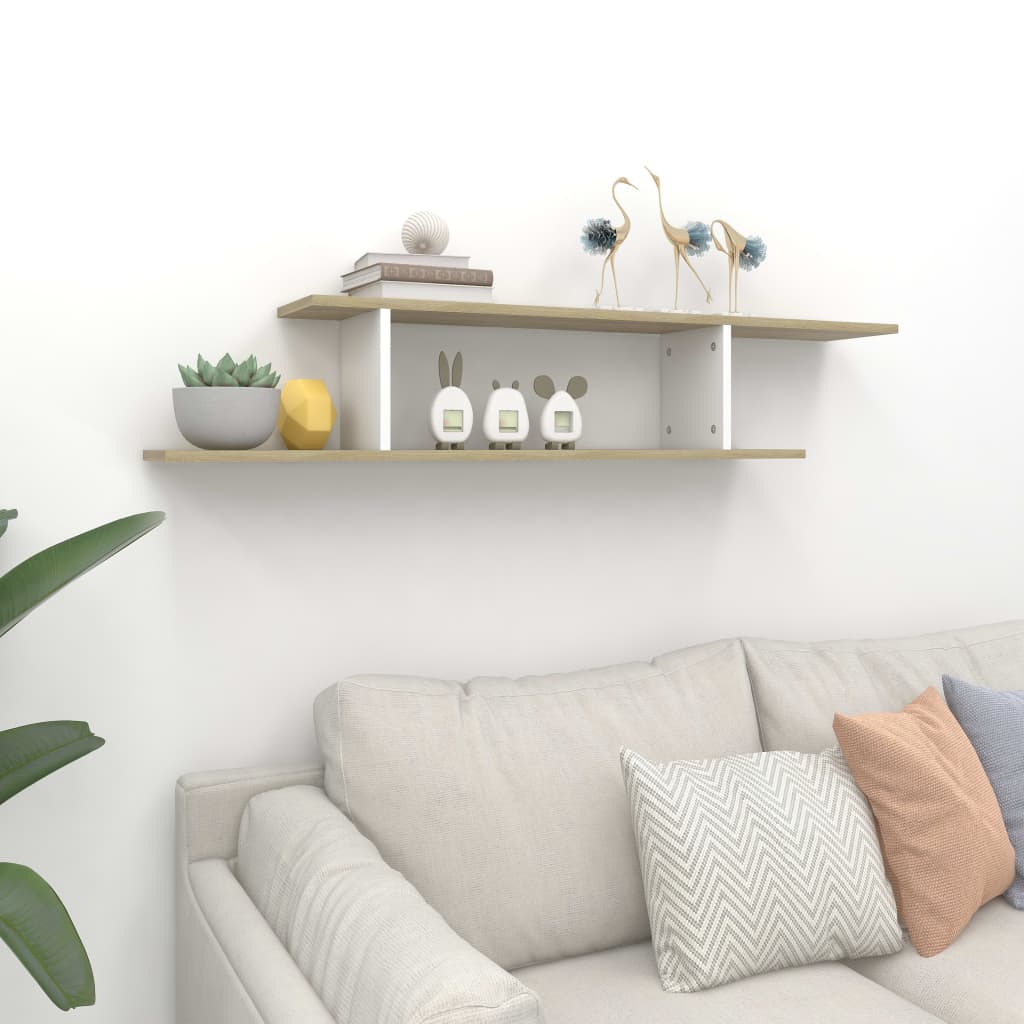 Wall-Mounted TV Shelf White & Sonoma Oak 125x18x23 cm Engineered Wood