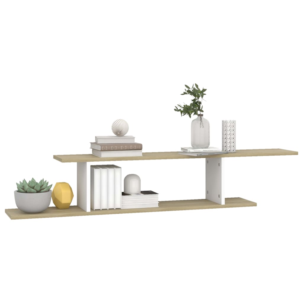 Wall-Mounted TV Shelf White & Sonoma Oak 125x18x23 cm Engineered Wood