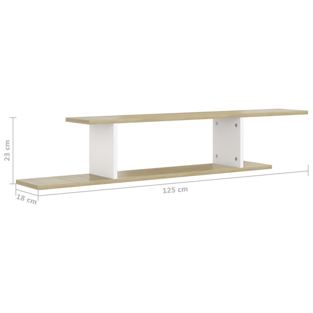 Wall-Mounted TV Shelf White & Sonoma Oak 125x18x23 cm Engineered Wood