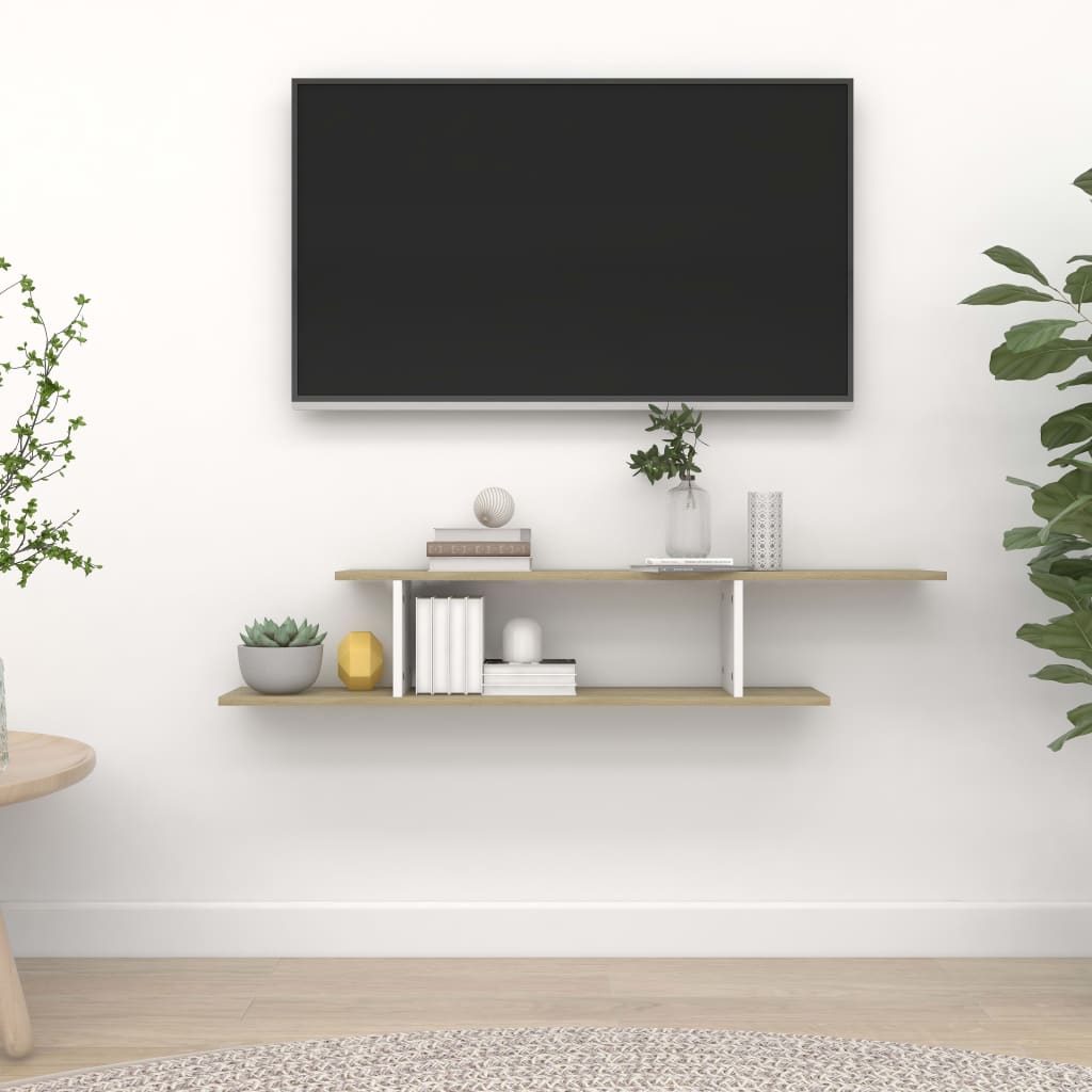 Wall-Mounted TV Shelf White & Sonoma Oak 125x18x23 cm Engineered Wood