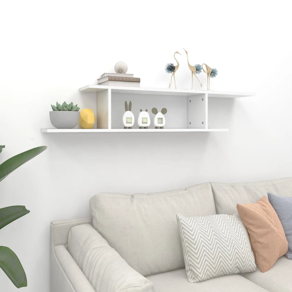 Wall-Mounted TV Shelf High Gloss White 125x18x23 cm Engineered Wood