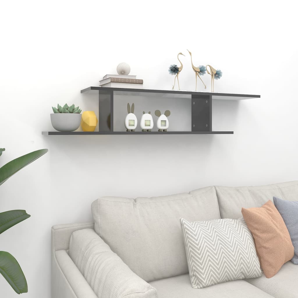 Wall-Mounted TV Shelf High Gloss Grey 125x18x23 cm Engineered Wood