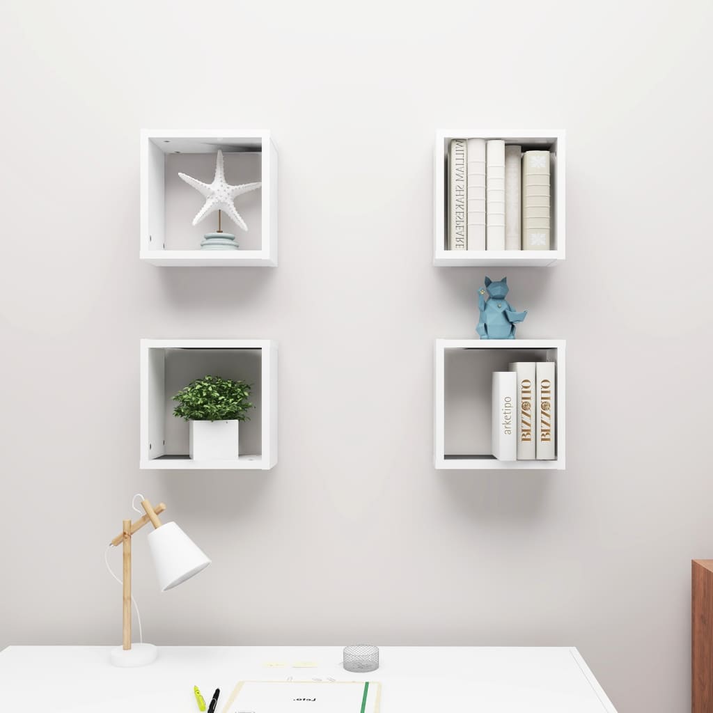 Wall Cube Shelves 4 pcs White 30x15x30 cm