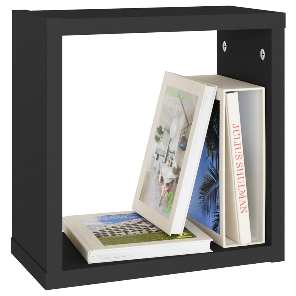 Wall Cube Shelves 2 pcs Black 30x15x30 cm