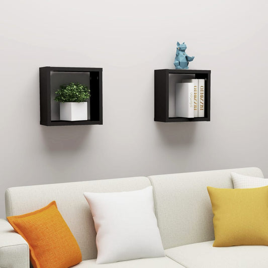 Wall Cube Shelves 2 pcs Black 30x15x30 cm