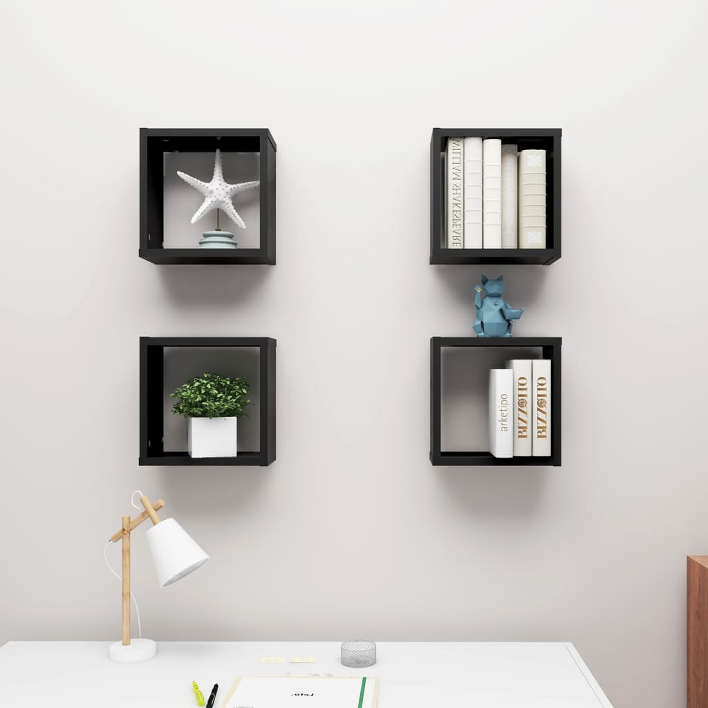 Wall Cube Shelves 4 pcs Black 30x15x30 cm