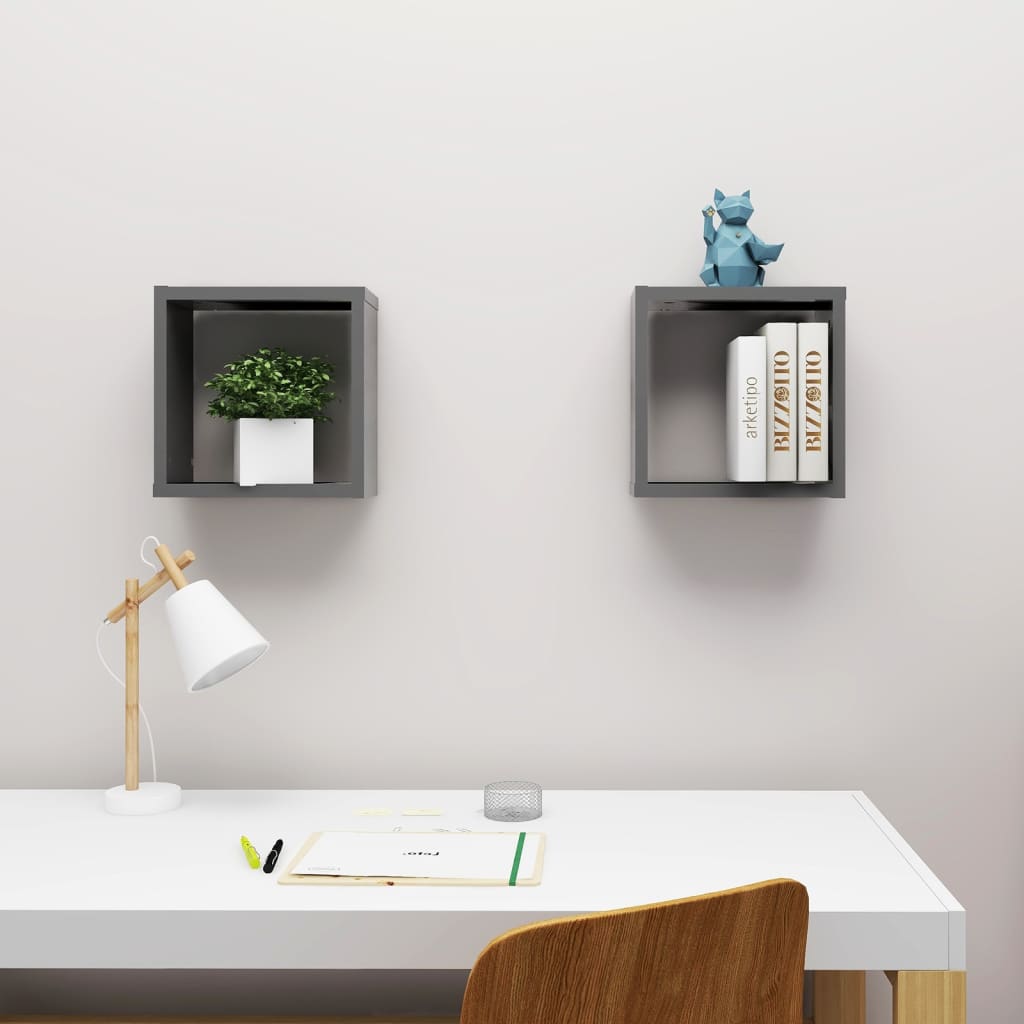 Wall Cube Shelves 2 pcs Grey 30x15x30 cm