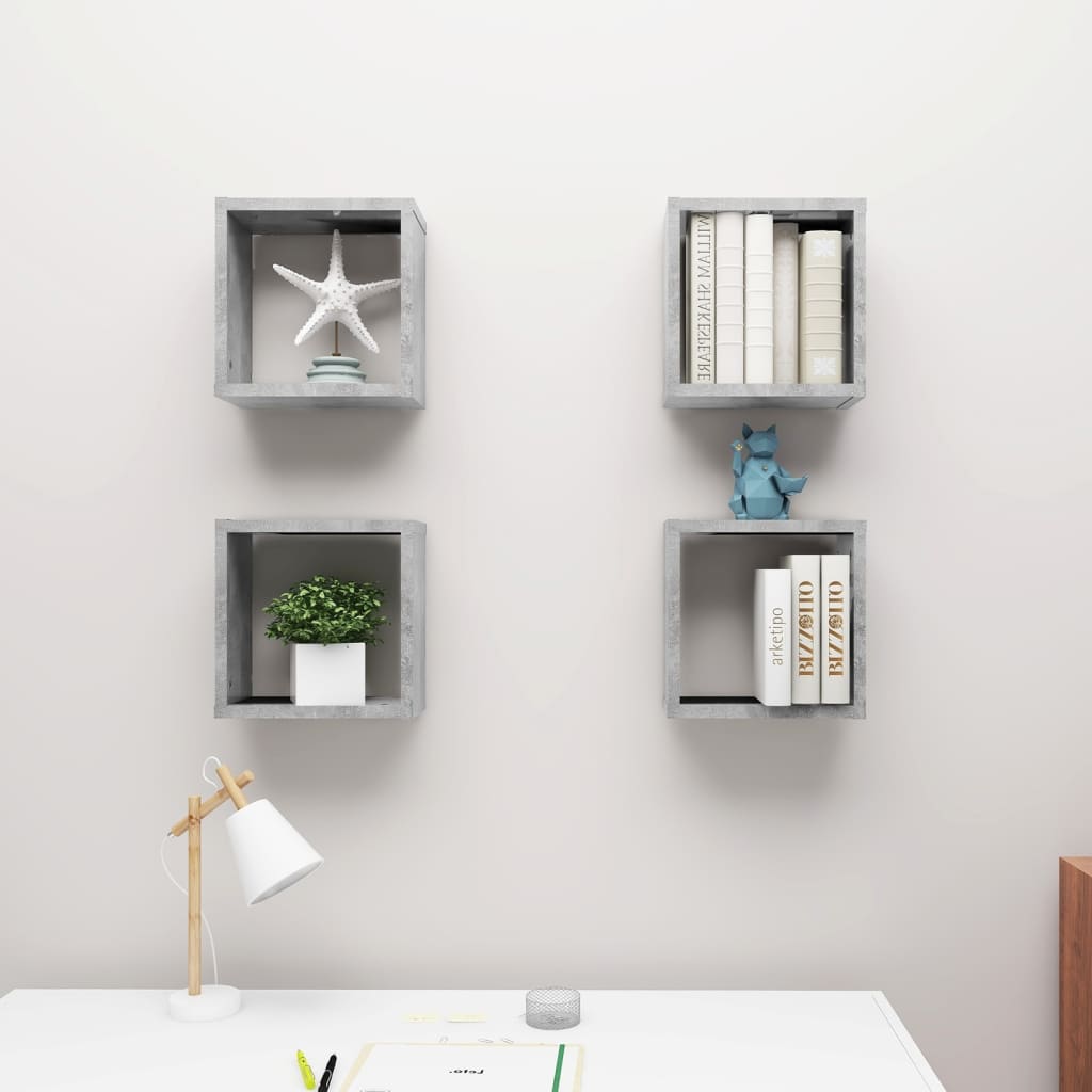 Wall Cube Shelves 4 pcs Concrete Grey 30x15x30 cm