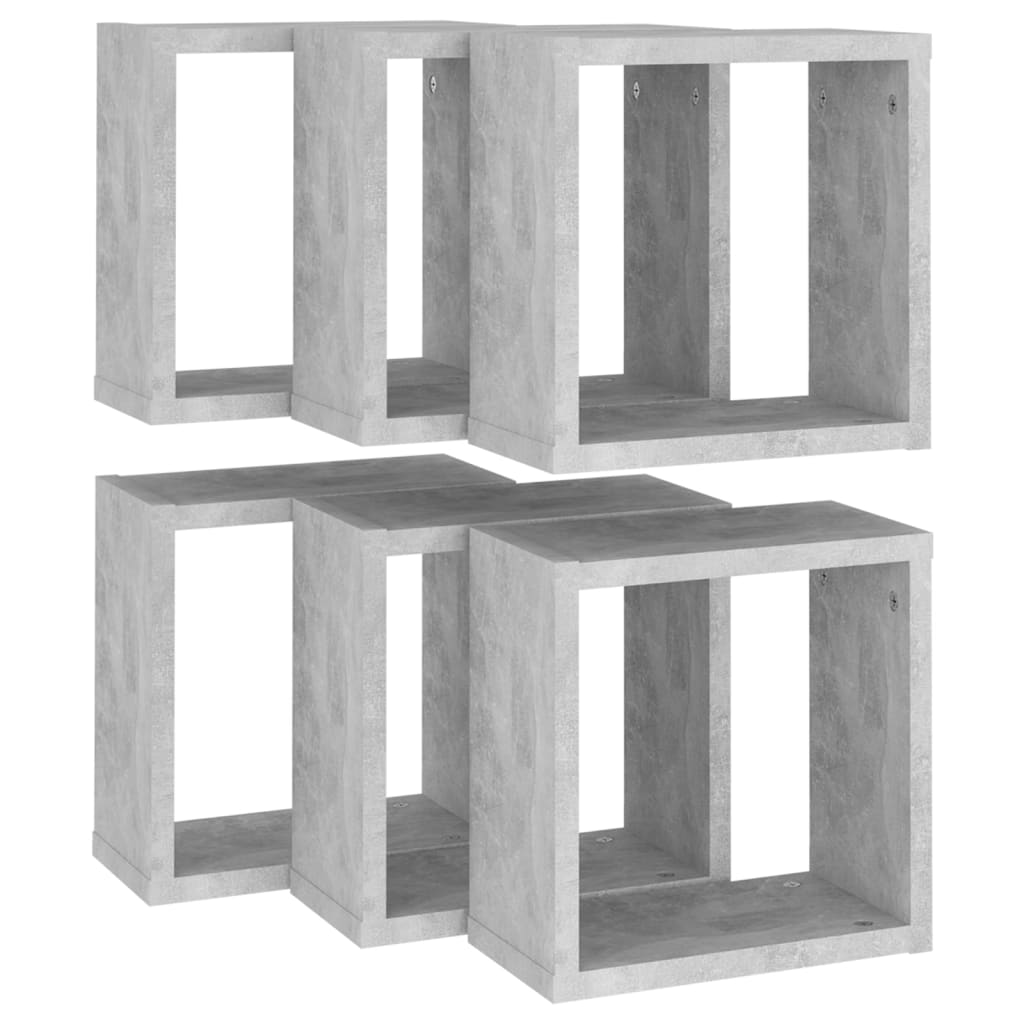 Wall Cube Shelves 6 pcs Concrete Grey 30x15x30 cm