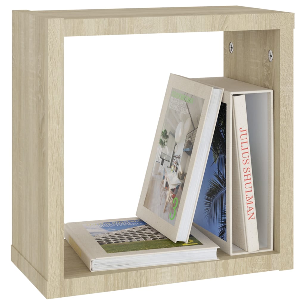 Wall Cube Shelves 4 pcs White and Sonoma Oak 30x15x30 cm