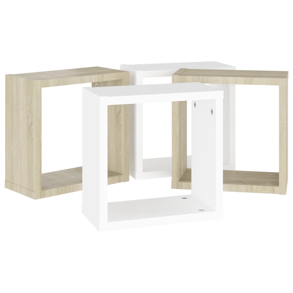 Wall Cube Shelves 4 pcs White and Sonoma Oak 30x15x30 cm