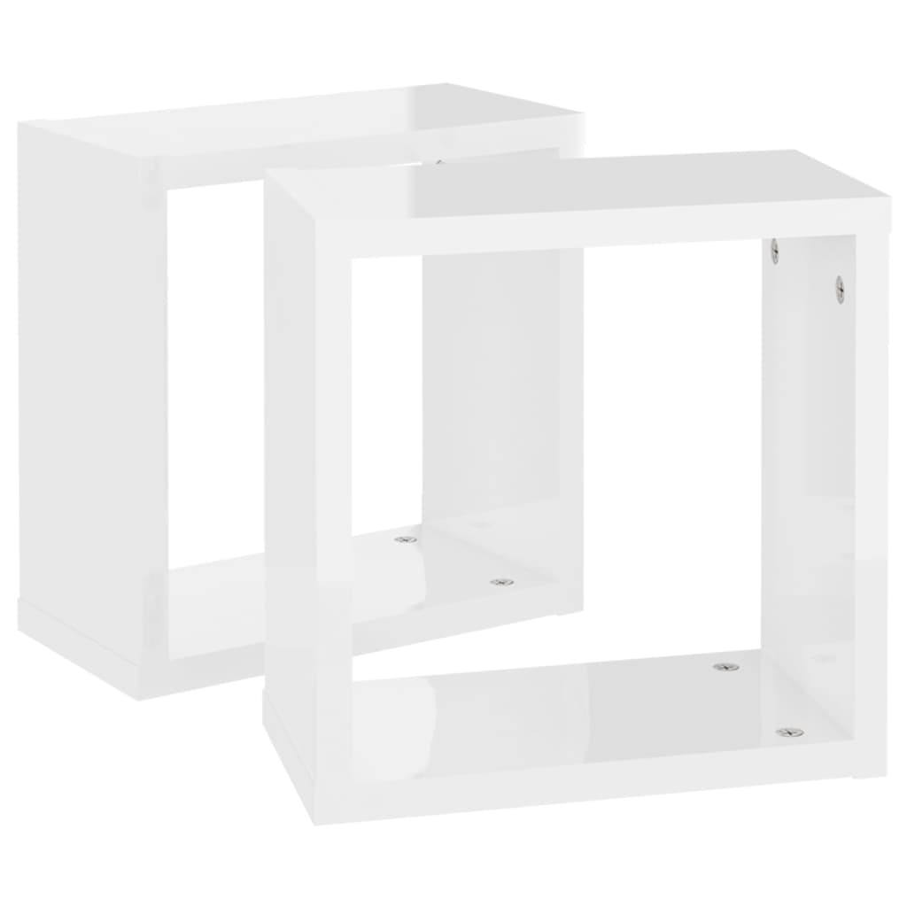 Wall Cube Shelves 2 pcs High Gloss White 30x15x30 cm