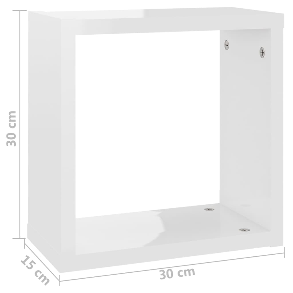 Wall Cube Shelves 2 pcs High Gloss White 30x15x30 cm