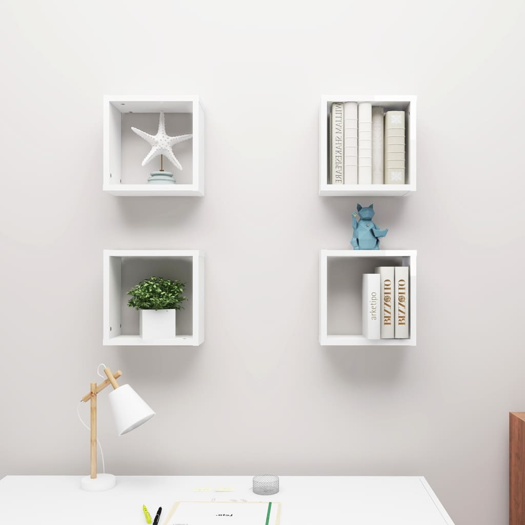 Wall Cube Shelves 4 pcs High Gloss White 30x15x30 cm