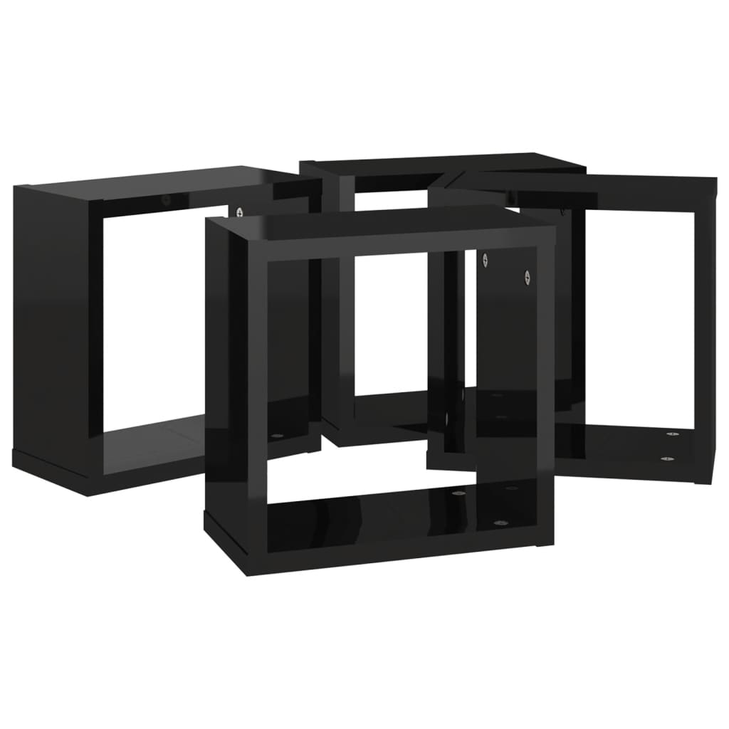 Wall Cube Shelves 4 pcs High Gloss Black 30x15x30 cm