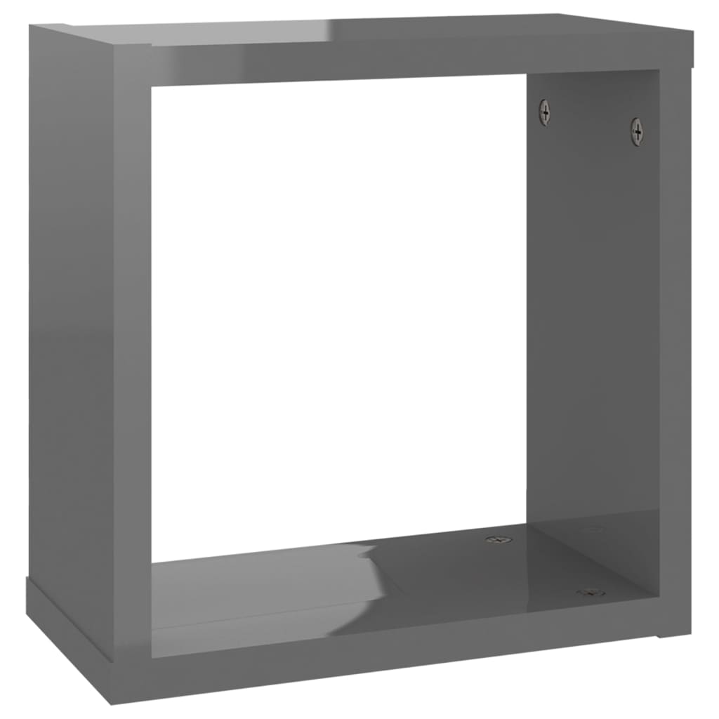 Wall Cube Shelves 2 pcs High Gloss Grey 30x15x30 cm