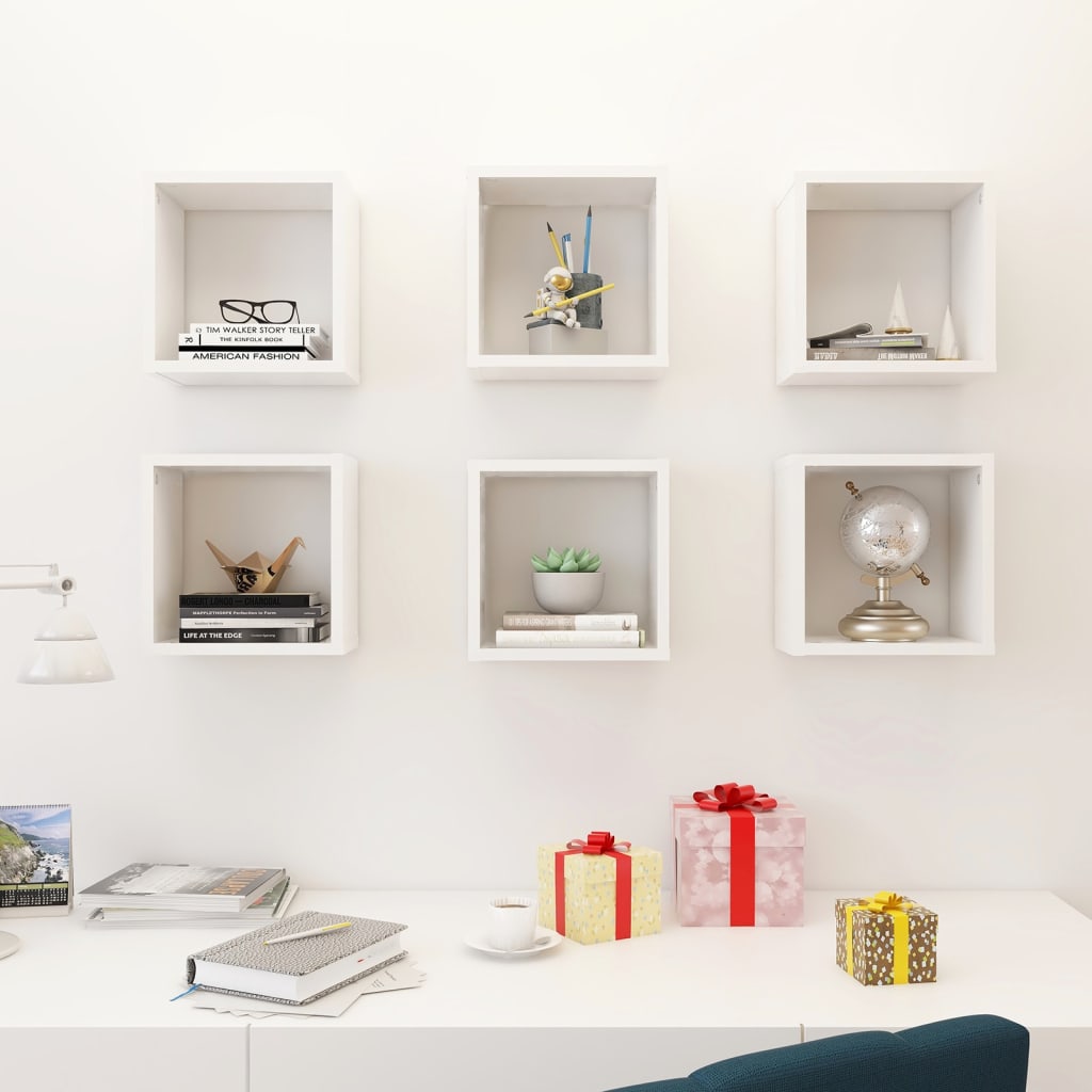 Wall Cube Shelves 6 pcs White 26x15x26 cm