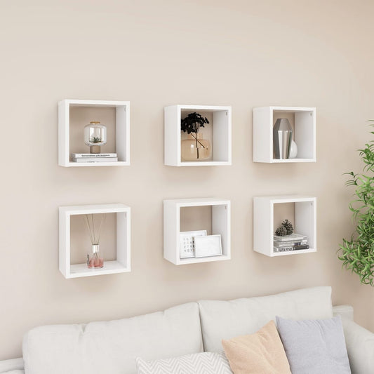 Wall Cube Shelves 6 pcs White 26x15x26 cm