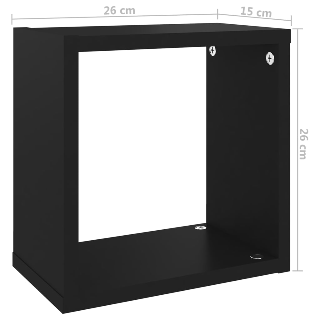 Wall Cube Shelves 2 pcs Black 26x15x26 cm