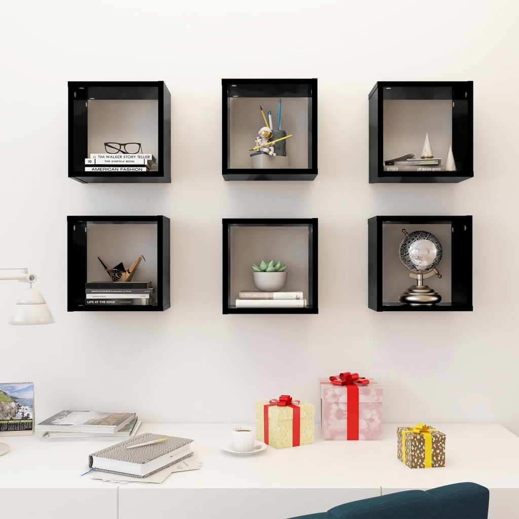 Wall Cube Shelves 6 pcs Black 26x15x26 cm