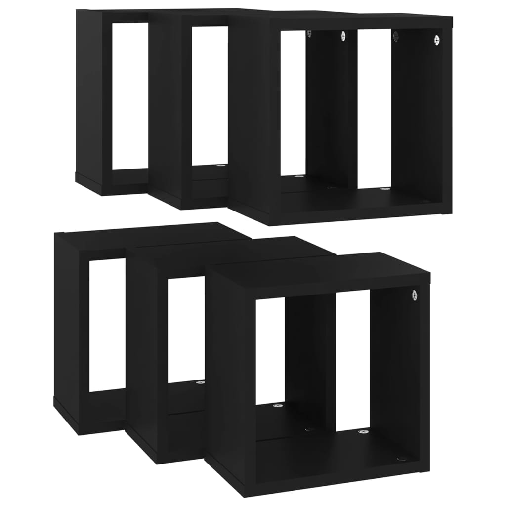 Wall Cube Shelves 6 pcs Black 26x15x26 cm