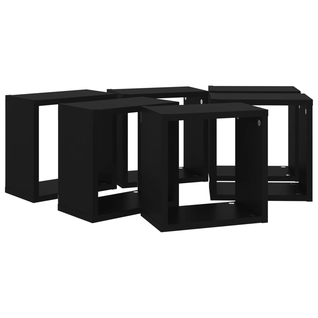 Wall Cube Shelves 6 pcs Black 26x15x26 cm